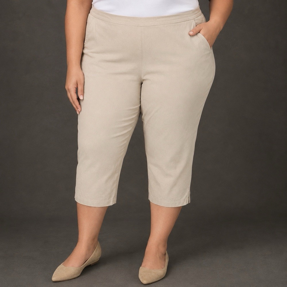 Isaac Mizrahi Live Capri Pants Women's 4X Plus Petite Khaki Coastal Minimalist